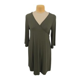 Caden Lane Nursing Dress Olive Green Wrap Bamboo L Stretch Breastfeeding Soft